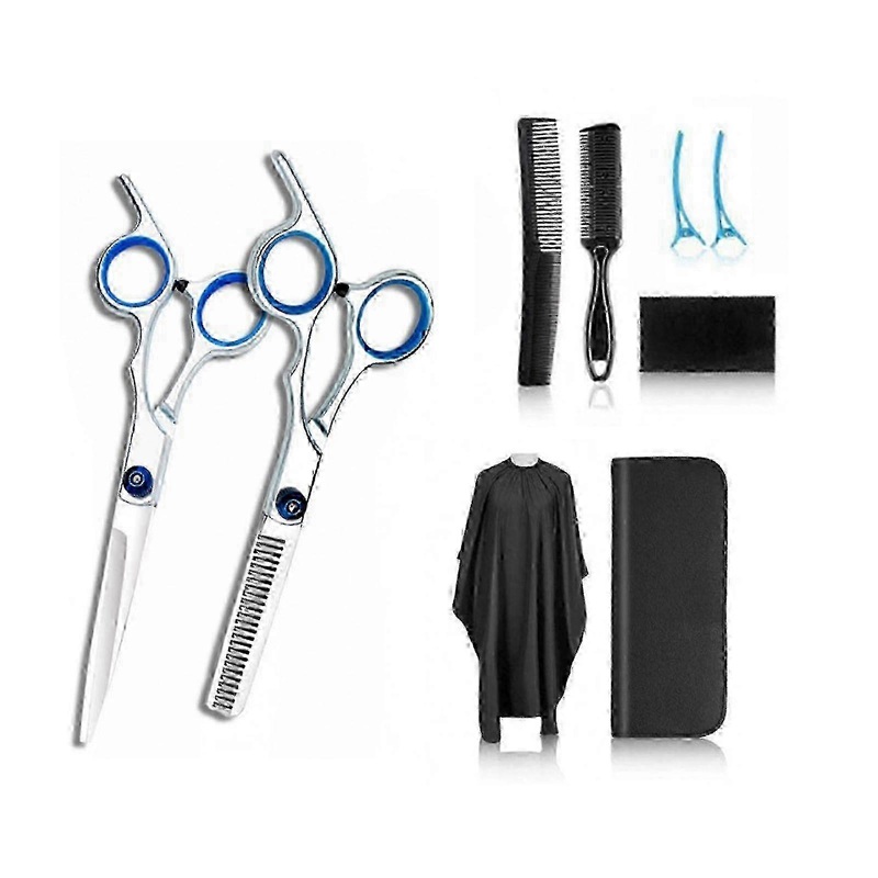 Stainless Steel Thinning Shears, Hair Cutting Kit With Anti-Corrosion Coating Ergonomic Grip For Men Women In Salon Or At Home (Blue, 10Pcs)
