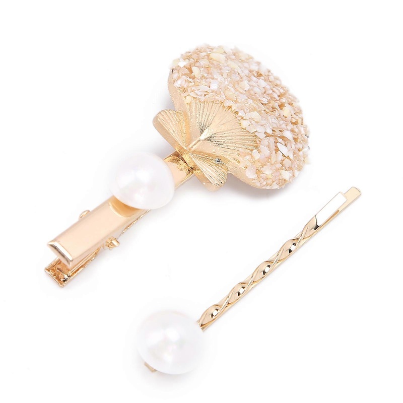 Women Faux Pearl Shell-Shaped Hair Clip Metal Girls Exquisite Decorative Hairpin Gift