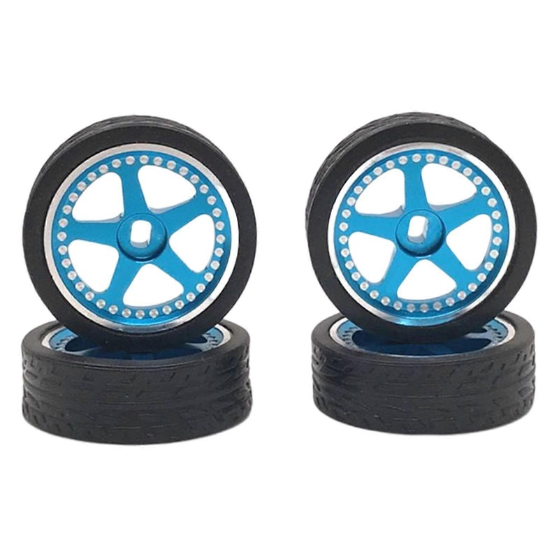 1/28 RC Wheel Rim and Tires Metal 4 Pieces for DIY Accessories Parts Blue