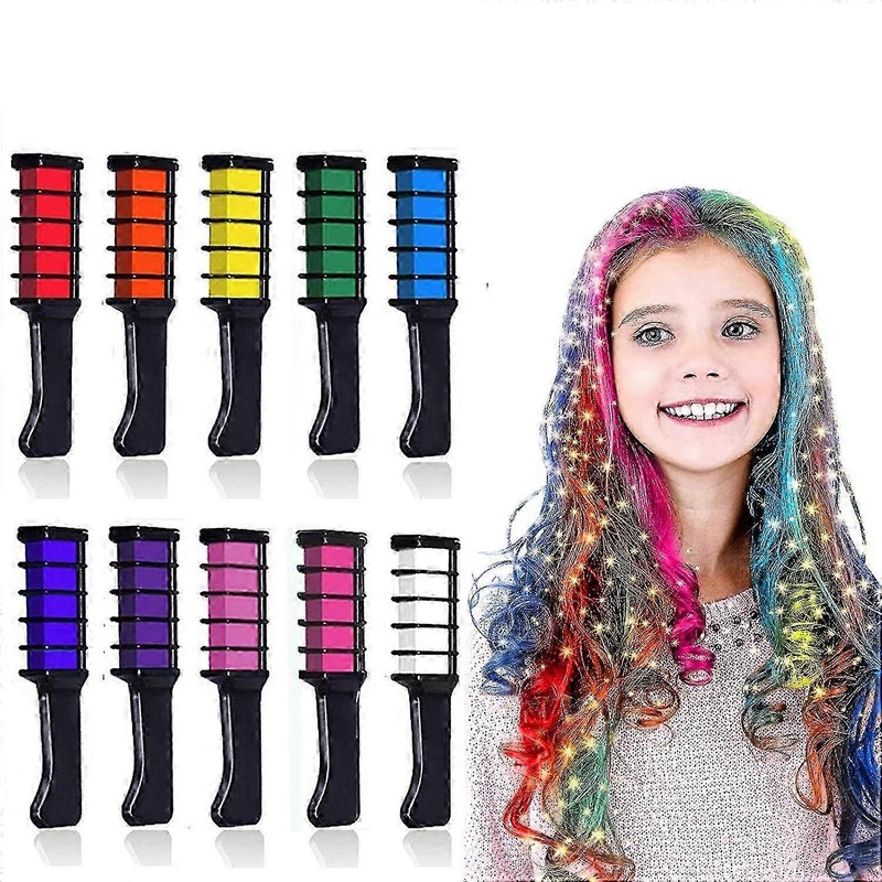 2025 10 Colors Hair Chalk For Girls Kids, Temporary Bright Hair Color Dye For Girls Age 4 5 6 7 8 9 10+, Washable Hair Chalk Comb For Halloween Christ