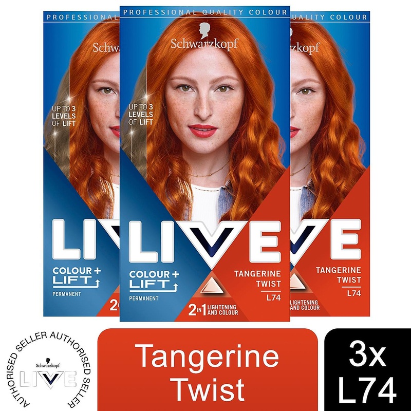 3x Schwarzkopf Live Color + Lift Permanent Colour Hair Dye, L74 Tangerine Twist
