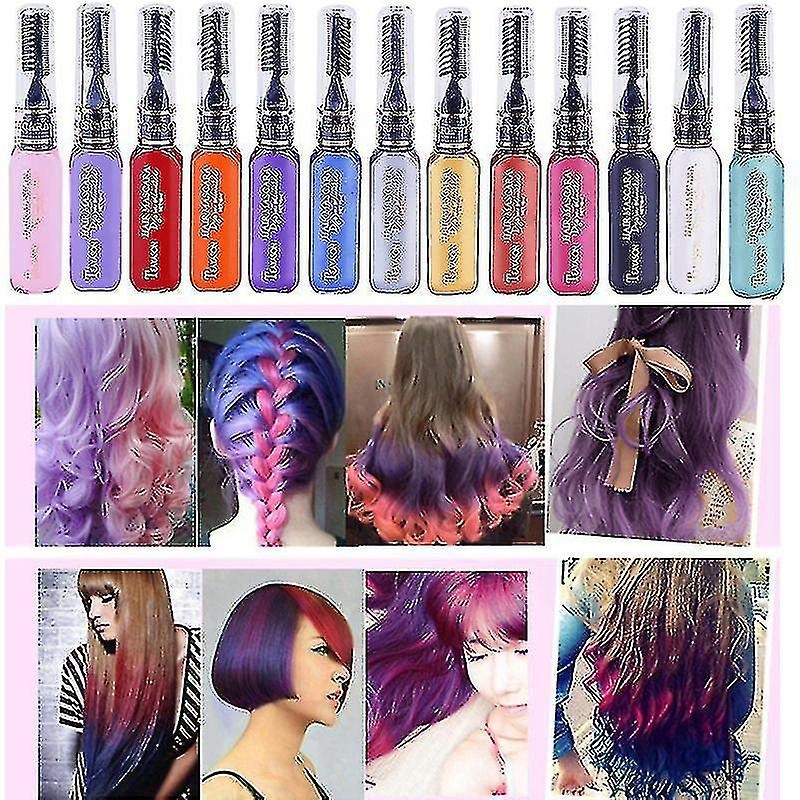 12 Colors Hair Dye Mascara Non-toxic Disposable Hair Colourants Hair Coloring Pencil | Fruugo Nz