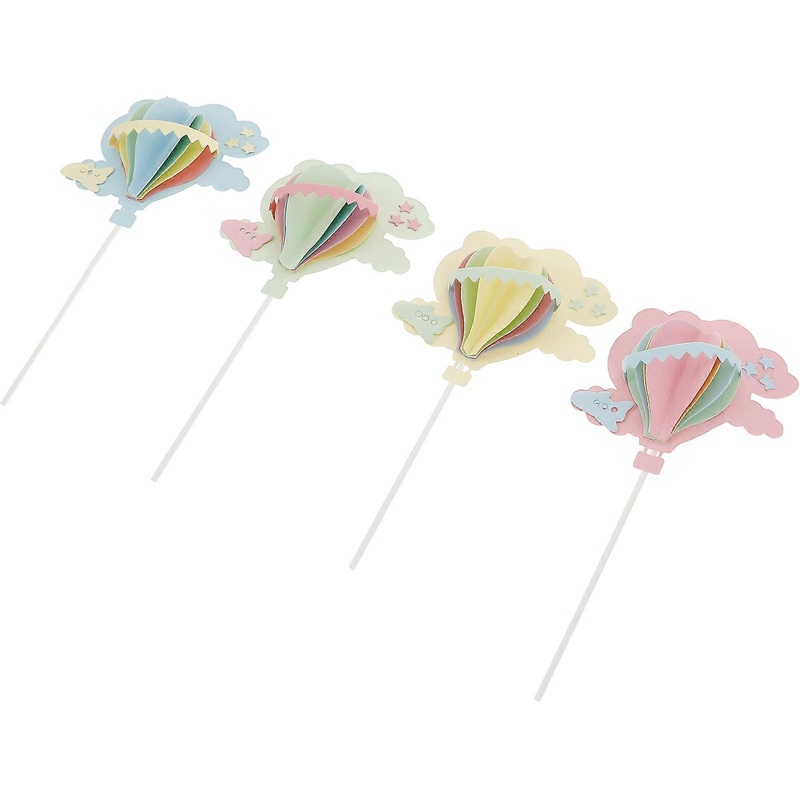 Assorted Color Paper Party Cake Decor with 4pcs 3D Clouds Balloon Picks for Romantic Wedding and Birthday Cake Decoration