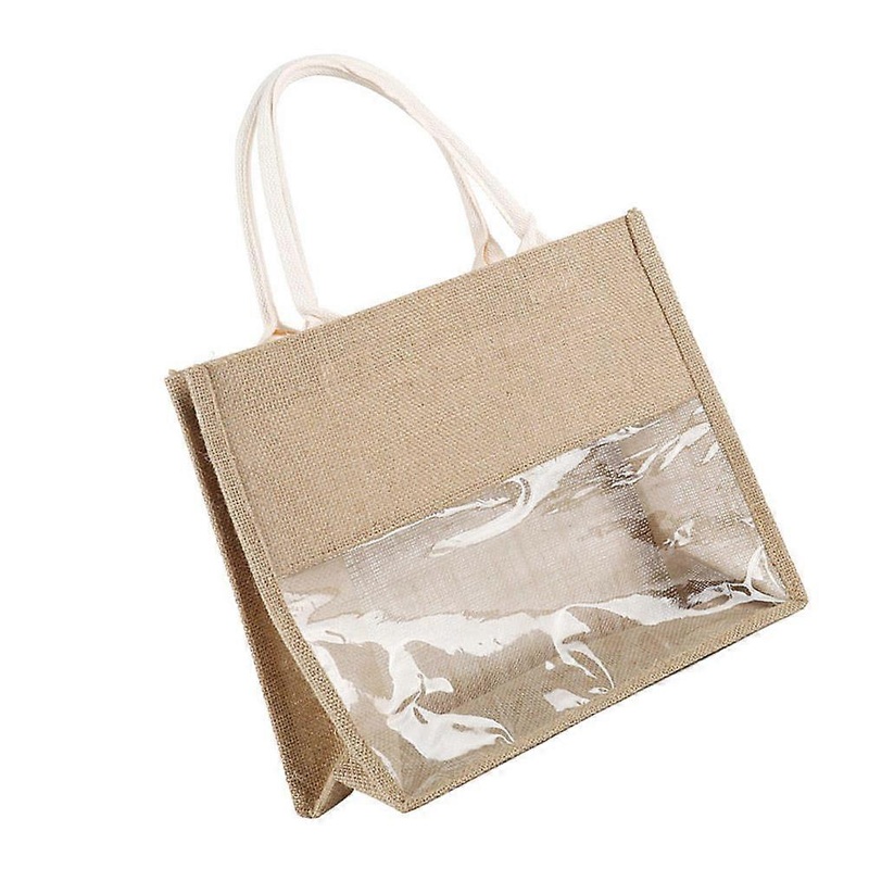 Handheld Bag with Handle for Easy Carry and Clear Window Assorted Color Linen and PE Film S Size