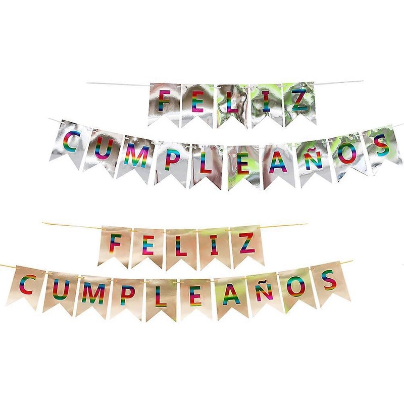 Hemoton 2 Sets Gilding Spanish Flag Banner Decoration Hanging Pendant Birthday Flag