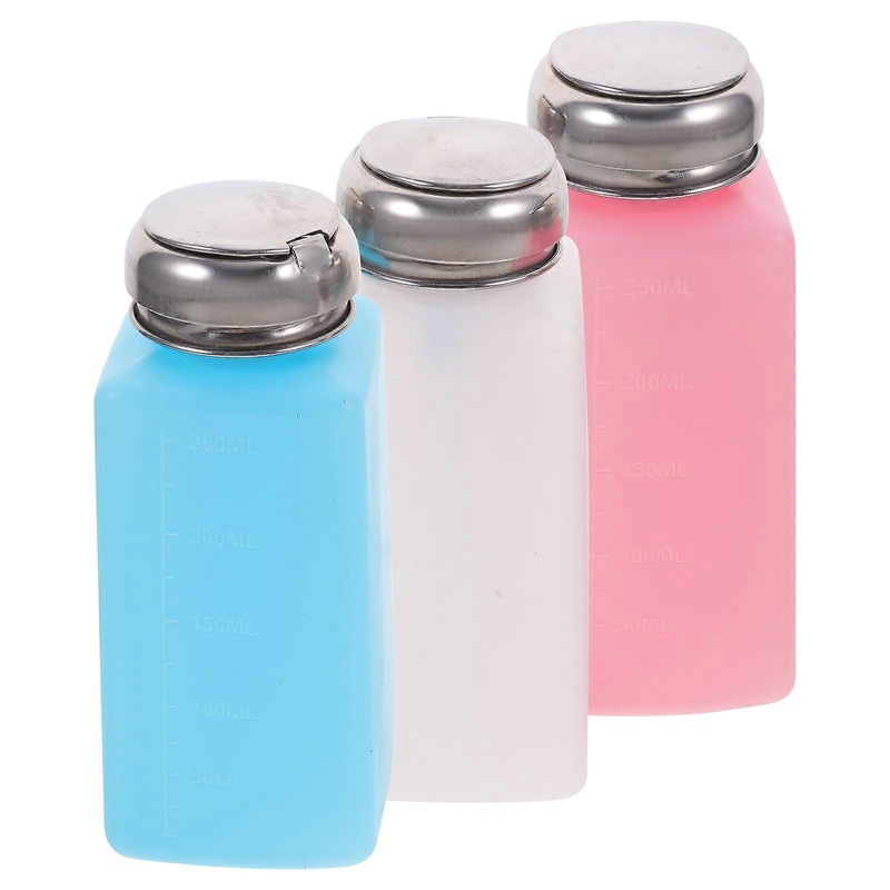 Empty Makeup Remover Bottle Cylindrical Nail Polish Remover Bottle Leak-Proof Women Portable 250ml Alcohol Storage 3Pcs