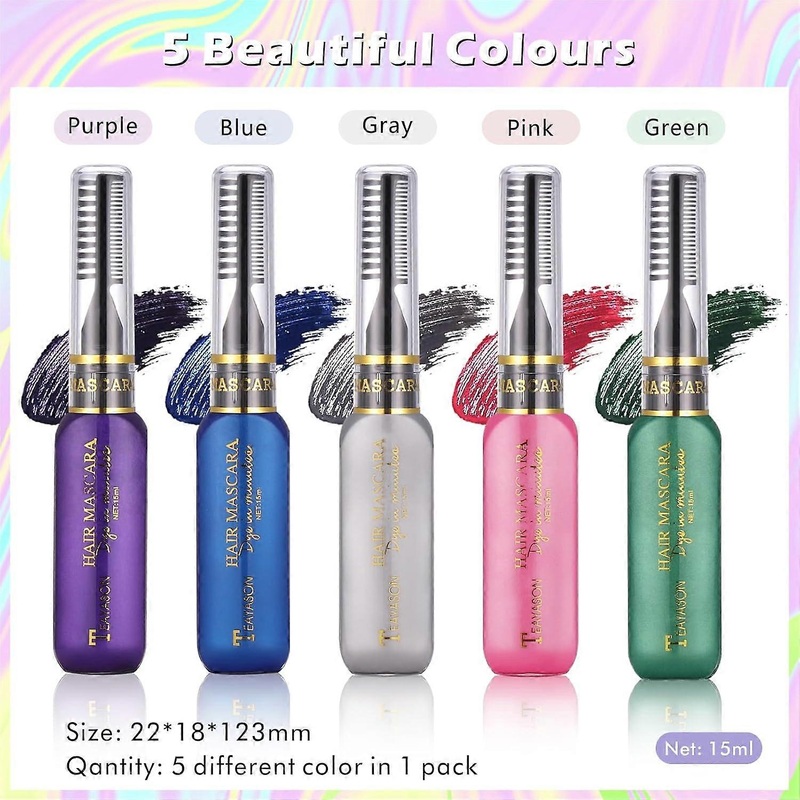 Temporary Washable Mascara Set  Temporary Hair Colour for Fancy Dress  5 Colors Hair Mascara for Girls Women Hair Chalk Comb