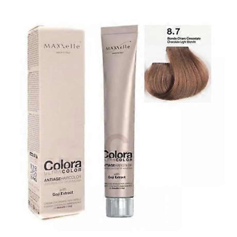 Chocolate Light Blonde Hair 8.7  – Colora Maxxelle With Natural Fruit Of Goji 100 Ml