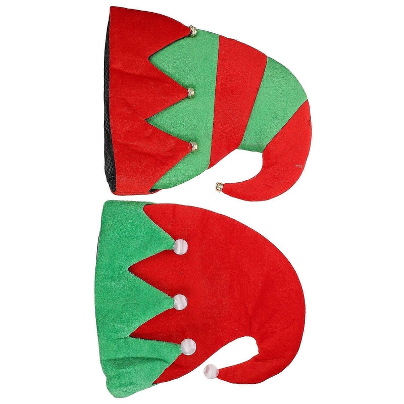 Christmas Elf Hats Party Props Xmas Themed Costume Accessories Dressing Up Caps for Festival Celebration Stage Performance Red Patchwork Design