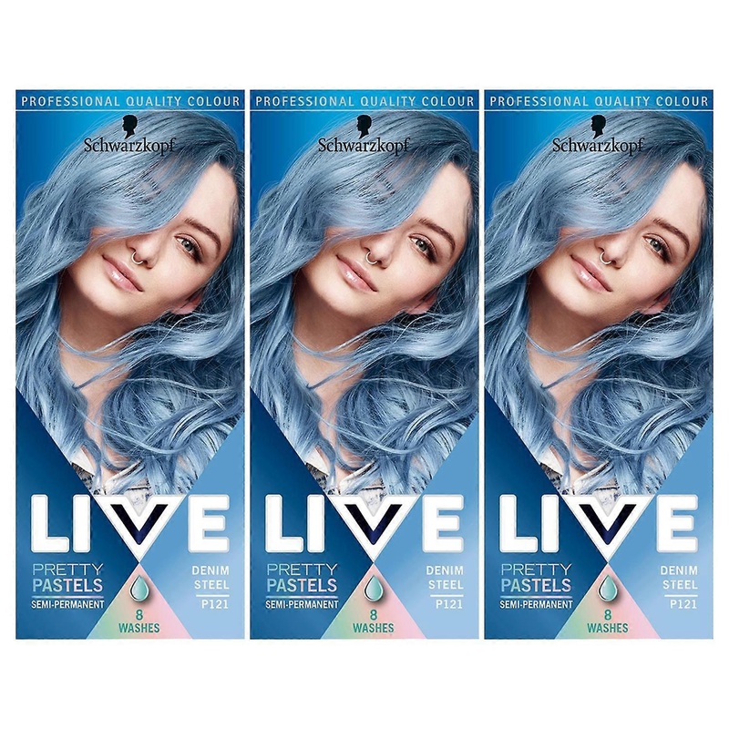 3x Schwarzkopf Live Ultra Brights Semi-Permanent Hair Dye, P121 Denim Steel
