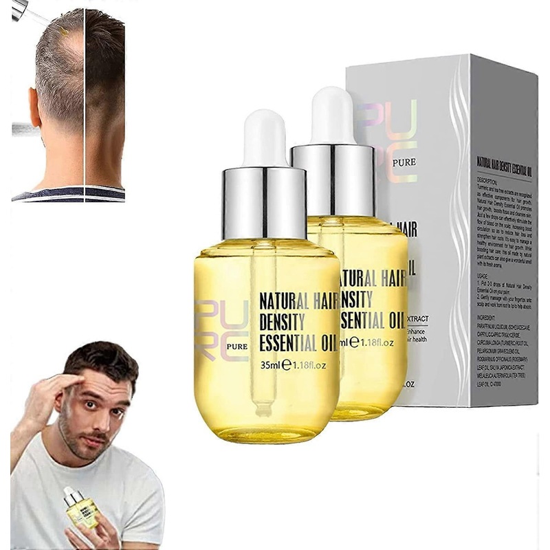Purc Hair Density Essential Oil – Natural Hair Growth Serum for Women & Men, Stimulates Regrowth, Strengthens & Thickens Hair, 3PCS Set