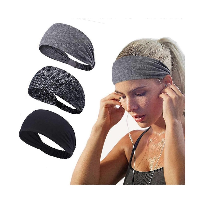 3 Pack Women & Men Workout Headbands Travel Sweatband Yoga Sweat Bands Elastic Non Slip Lightweight Wide Headscarf