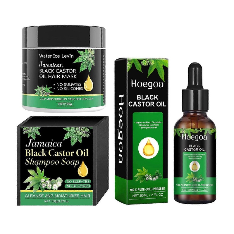 3Pcs Black Castor Oil for Hair Care Set, Castor Oil Shampoo Bar+Castor Oil Hair Mask+Castor Oil Hair Oil, Gentle Cleansing,Strengthen,Moisturizing,Rep