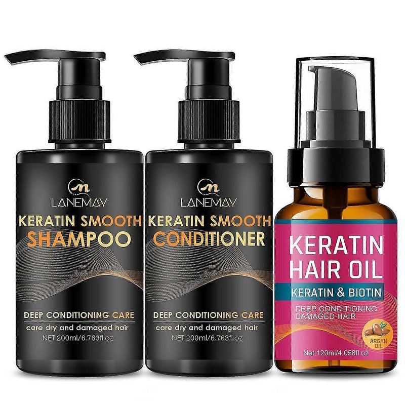 Keratin Shampoo, Conditioner, and Hair Oil Set for Nourishing Dry, Damaged Hair, Suitable for All Hair Types in the UK Climate
