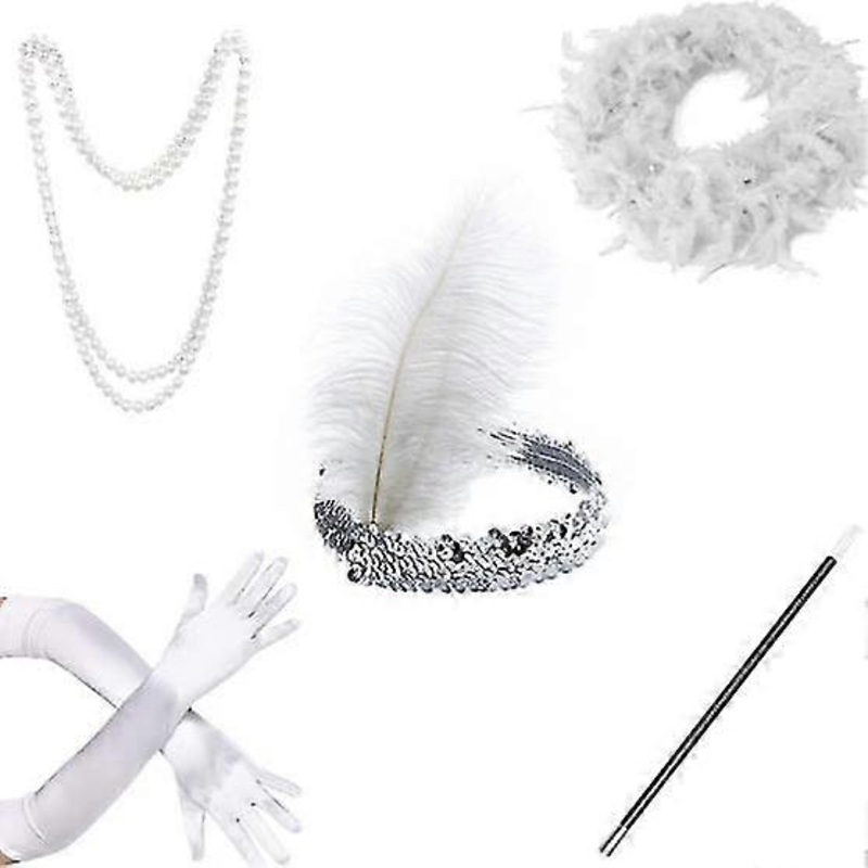 1920s Flapper Headband Set Vintage Feather Headpiece Party Accessories
