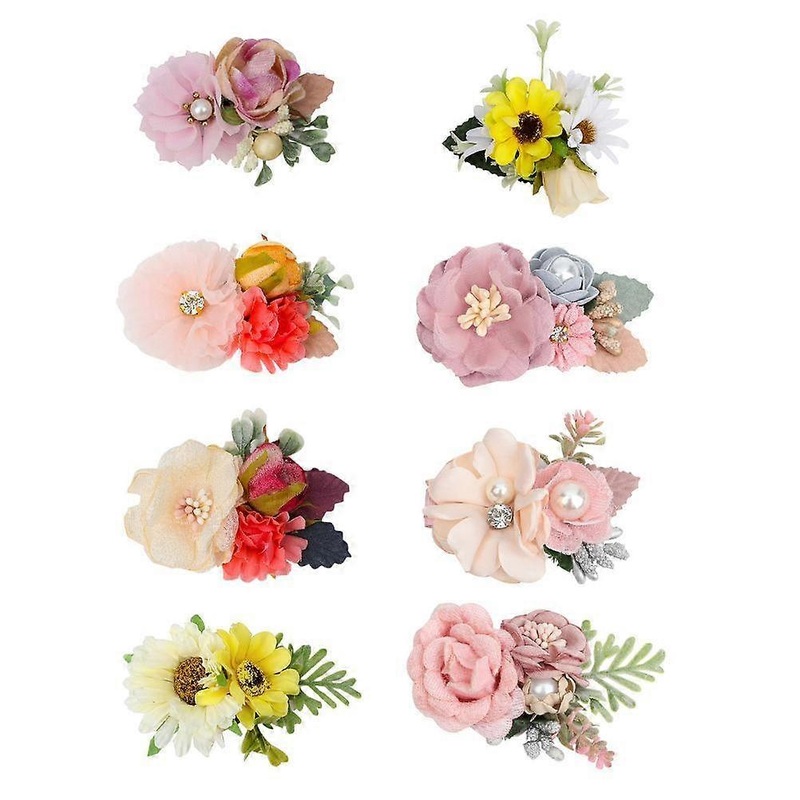 8 Pcs Artificial Flower Hairclips for Girls with Leaves Fake Foral Hair Clips Baby Headwear Hair Accessories