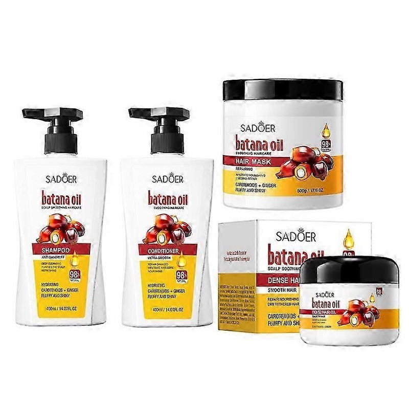 Batana Oil Volumizing Hair Care Set, Repairs Frizzy Hair, Deep Nourishes Scalp, Shampoo+Conditioner+Hair Mask+Hair Oil Smooth Hair Set for Women Men