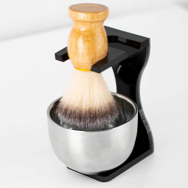 Shaving Kit Three Pieces Men’s Shaving Kit Acrylic Brush Holder Stainless Steel Foaming Bowl Nylon Brush