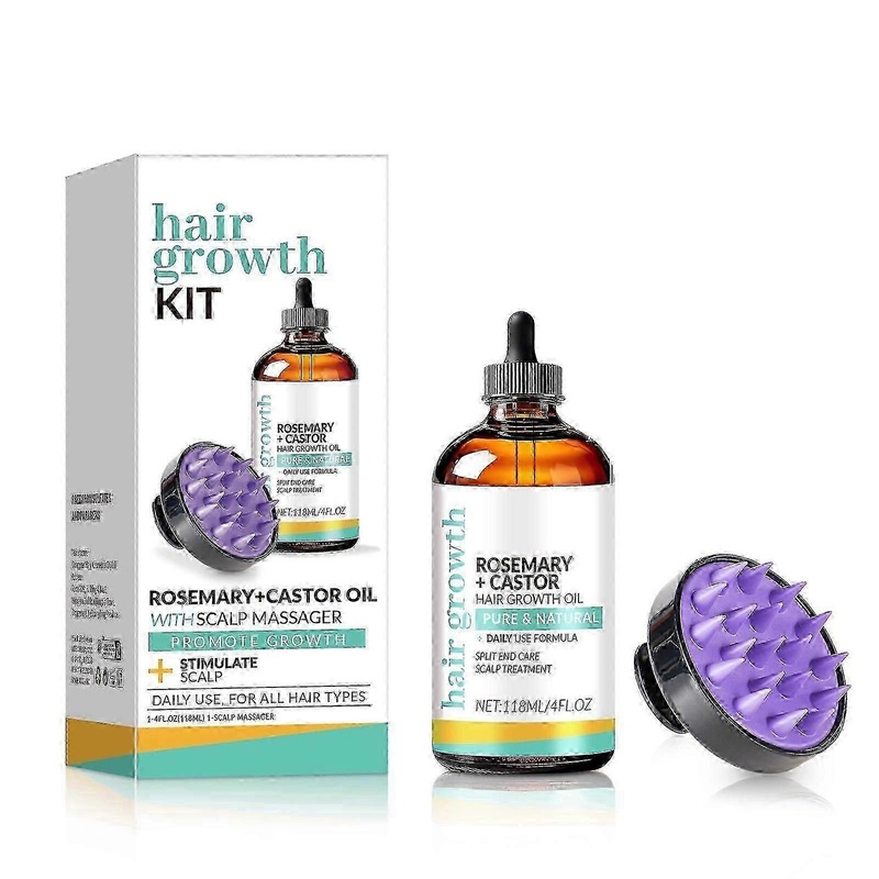 rosemary castor hair growth oil and scalp massager set for hair growth