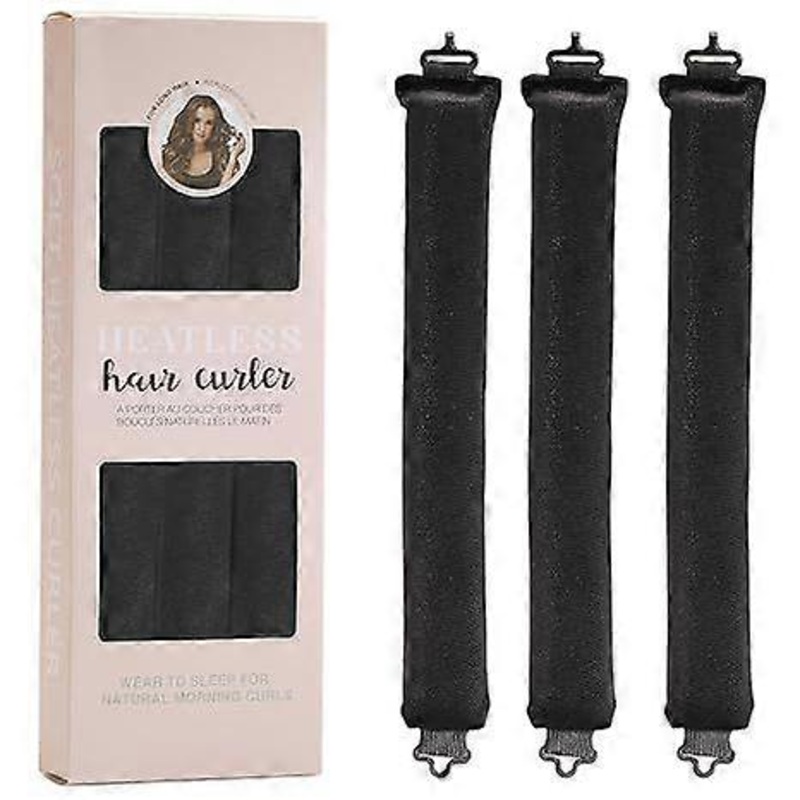 Soft Satin Heatless Hair Curler for Women – Overnight No – Heat Styling Rods, Sleep – In Curls for All Hair Types3PCS, Black