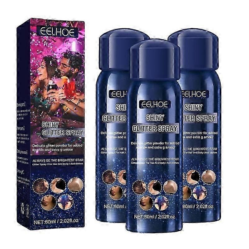 3Pcs 60Ml Shiny Body Glitter Spray Hair Clothes Highlighter Powder Long Lasting Holographic Powder For Party