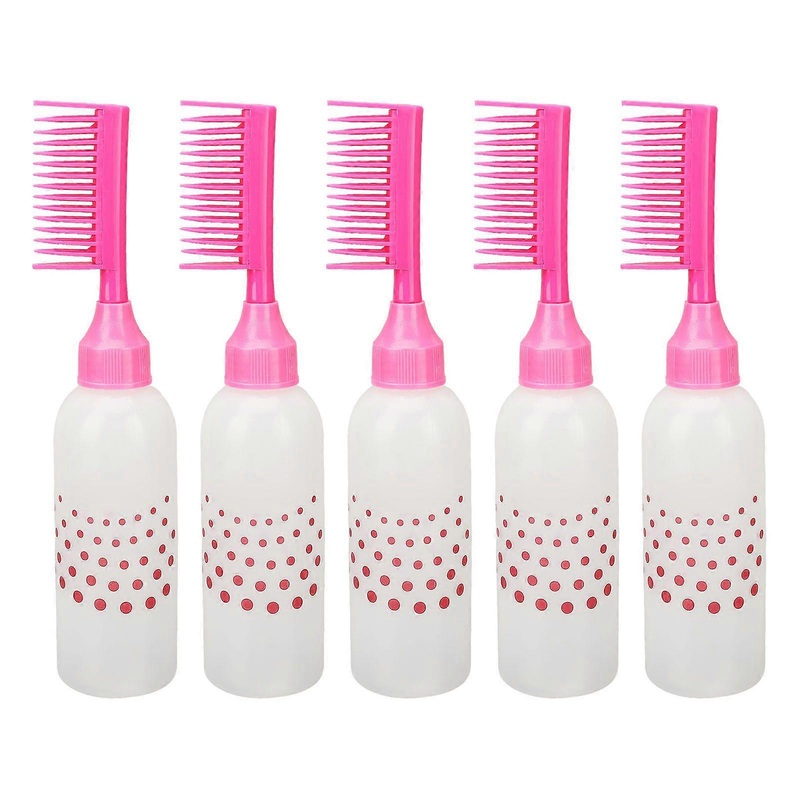5pcs Hair Dye Comb Bottles Root Comb Color Applicators Dye Dispensing Pink Bottles with Graduated ScaleYMMR)