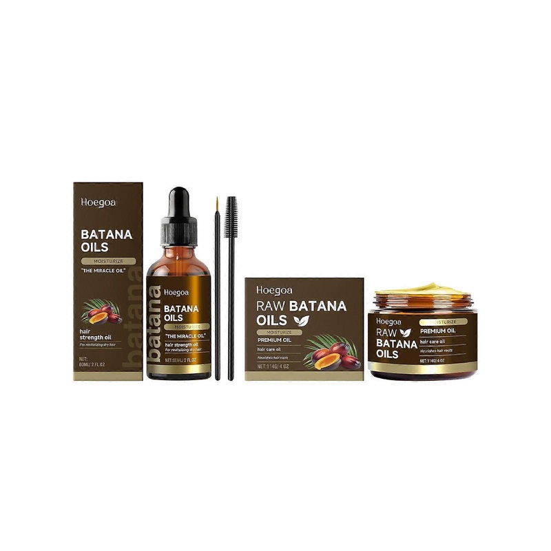 Batana Oil for Hair Growth  4Pc Set: Raw Batana Oil 60ml + 114g Paste, Lash Wand & Brow Brush  100% Unrefined Miracle Oil for Scalp, Edges & Eyebrows