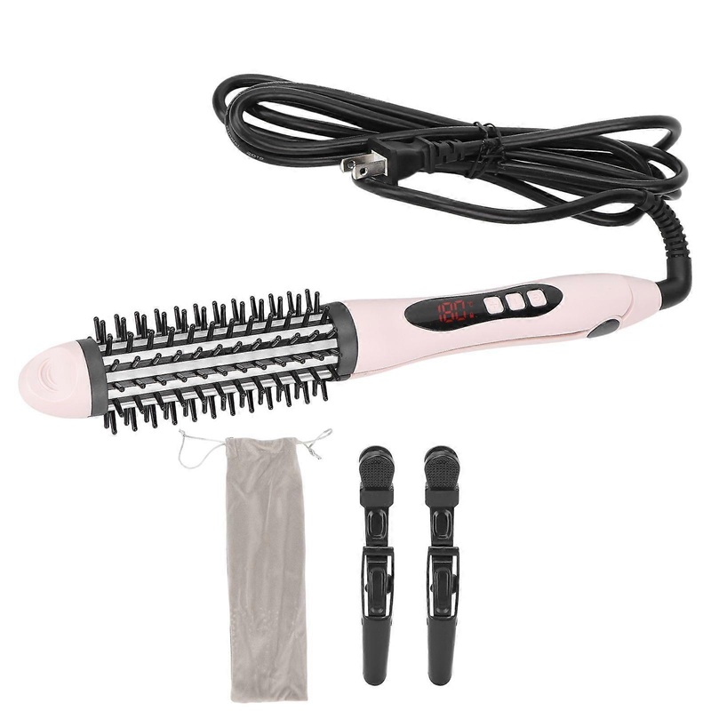 2?in?1 Hair Straightener Flat Iron Hot Round Brush Hair Straightening Brush 100?240VUS Plug