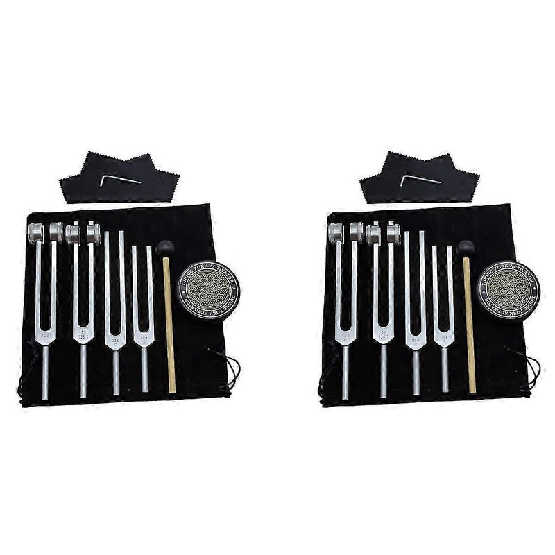 8X Tuning Forks For Healing Set 128hz, 136hz, 256hz, 384hz & Hockey Puck Activator For Healing,sound