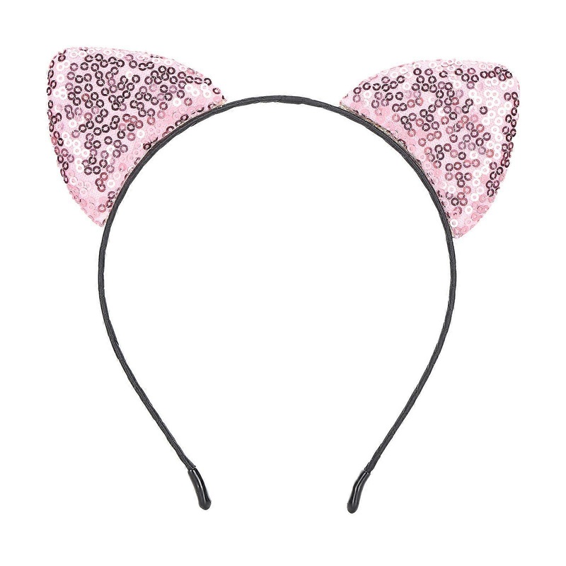 Reversible Sequin Cat Ears Headband Shiny Cat Ear Hair Hoops Women’s Kitty Hair AccessoriesPink