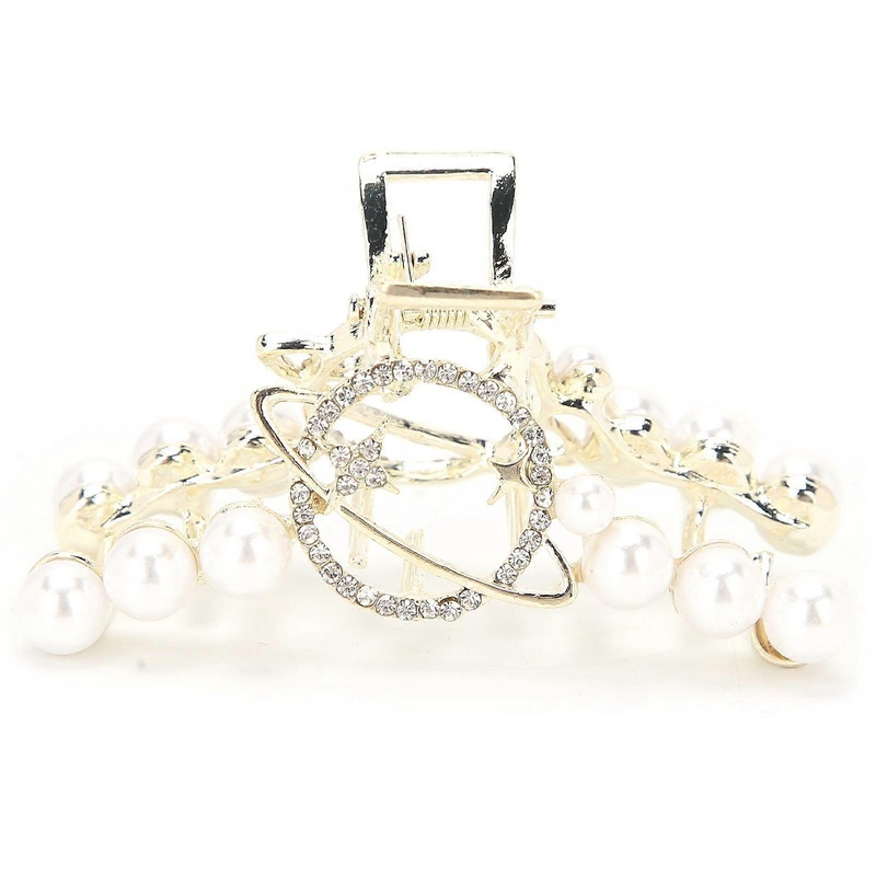 Rhinestones Hair Claw Clips Women Girls Exquisite Faux Pearl Decorative Hair Clips3# Planet