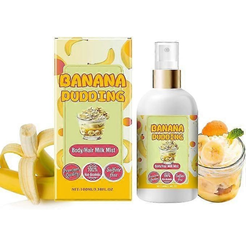 Banana Perfume Body and Hair Milk Mist, Banana Pudding Scent Moisturizing Spray Hydrating for Women, Long-Lasting Fragrance, Non-Sticky
