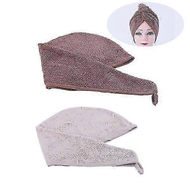 2pcs Microfiber Hair Drying Towels Fast Drying Hair Wrap for Long Hair (Khaki and Dark Brown)