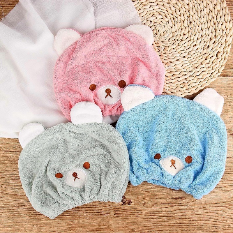 3-Piece Set of Dry Hair Towels for Kids Girls Soft and Absorbent Children’s Dry Hair Cap Children’s Hair Towel Wrap Headband for Children, Random Colo