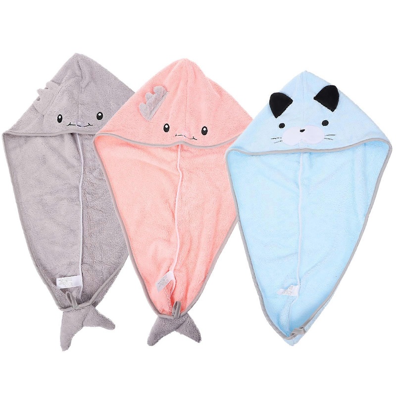 3pcs Hair Towel Instant Hair Dry Wrap Cartoon Drying Hair with Button