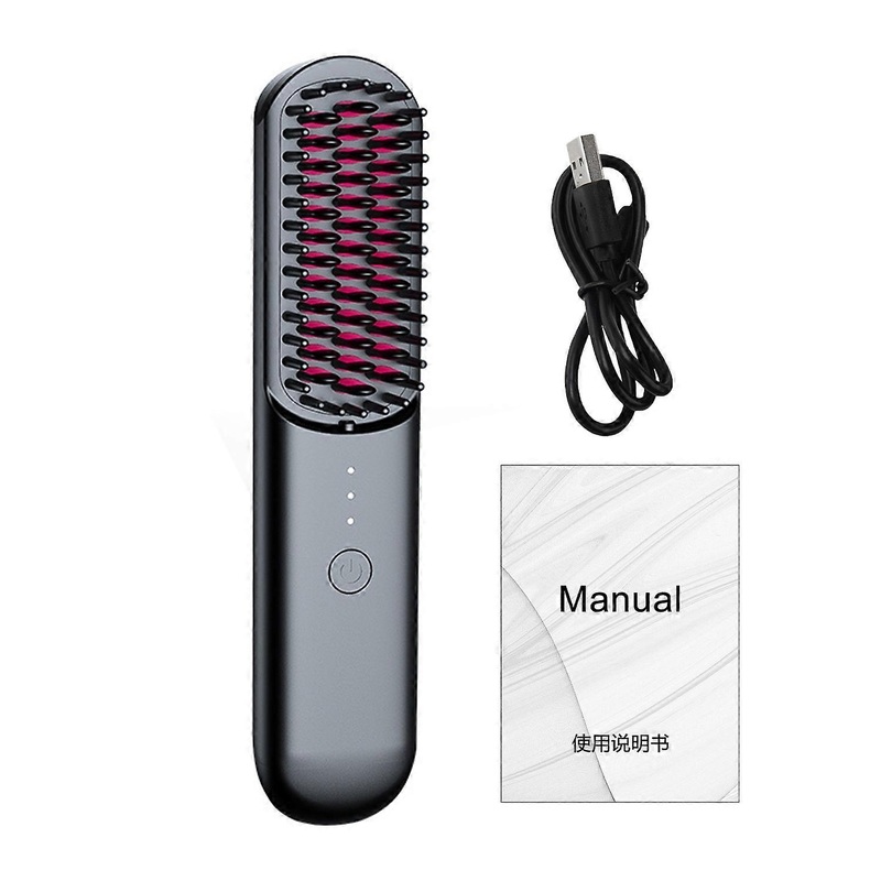 Hair Straightener Brush 3 Temp Adjustable Fast Heating Rechargeable Cordless Negative Ions Hot Brush