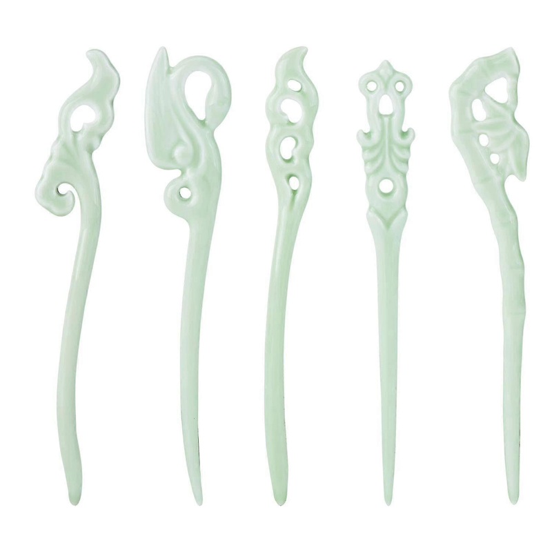 Vintage Chinese Hair Sticks, Aqua Green Color, Thick Hair Sticks, Smooth Surface, Reliable for Thick Hair (5PCS)