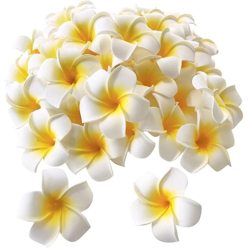 100 Pack White Foam Hawaiian Frangipani Artificial Plumeria Flower Petals Cap Hair Hat Wreath Floral Diy Home We