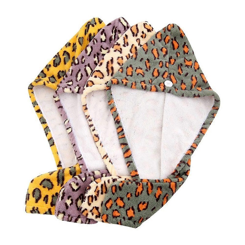 4 Pcs Thicken Hair Drying Caps Leopard Hair Towels Wrap Lady Drying Head Towel