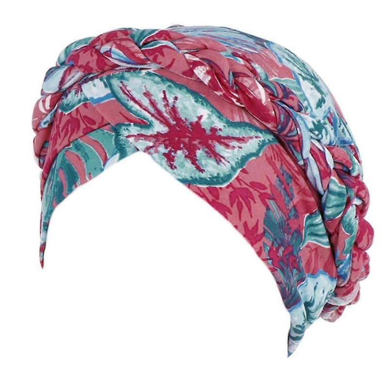 Muslim Womens Turban Hat Colored Floral Leaves Print Indian Beanie Headwrap Twis  Dark Gray