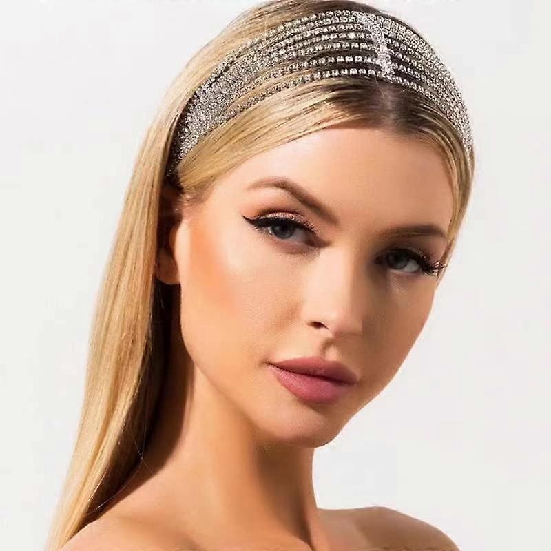 Rhinestone Layered Headpiece, Stretchy Hair Accessories for Glamour Daytime Evening Looks, Scalable with 7 Row Rhinestones for Women’s Shining and