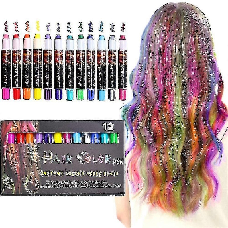 12 Color Temporary Hair Chalk Hair Pens Non-toxic Washable Hair Dye