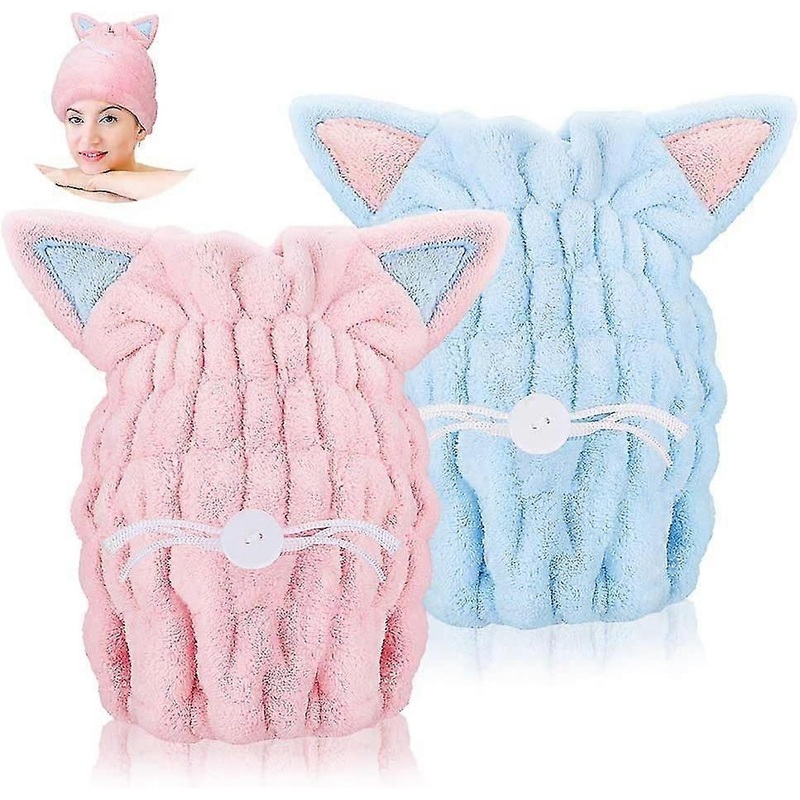 2 Pack Microfiber Hair Drying Towels for Quick Drying Head Caps Super Absorbent Hair Towel with Cute Design for Bathroom and Travel Essentials