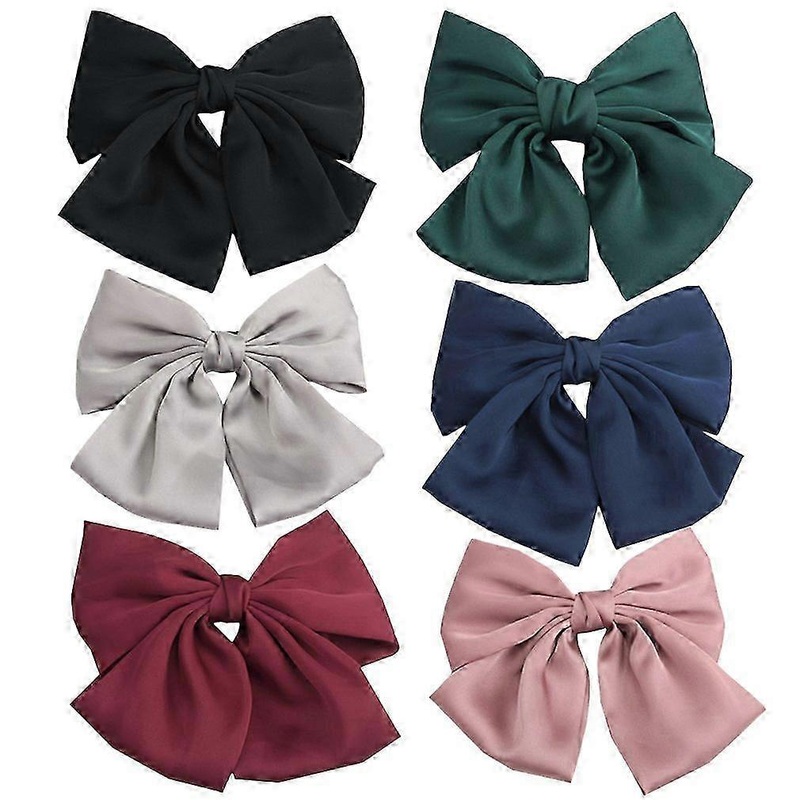 2025 Glamorous Hair Adornments, Silky Satin Bows For Women, Durable And Sturdy Design, Stylish Big Bow Clips With Decorative Silky Fabric, Set Of 6 Fo