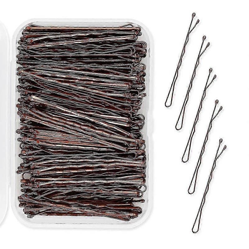 2025 Perfect for All Hair Types Bobby Pins, 150pcs Brown Metal Hairpins with Shiny Durable Finish, Comes with Hairpin Storage Box, Cost-Effective for
