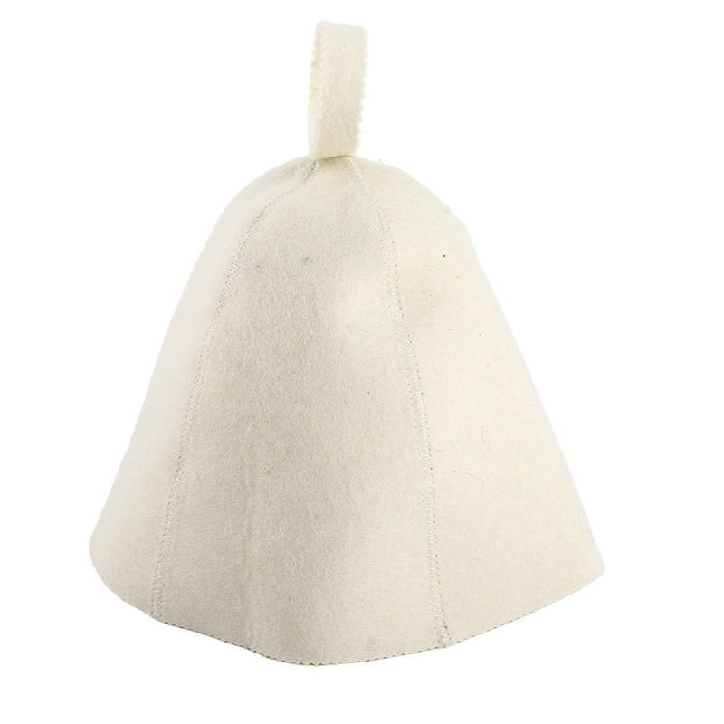 Beige Wool Felt Sauna Hat Cap for Russian Banya Sauna Hut with Hang Loop, Heat Resistant Bathing Accessory