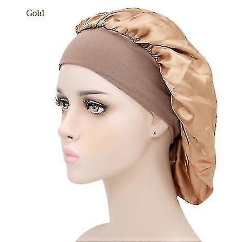 Wide Brim Solid Color Night Cap Ladies Fashion Stretch Hair Cap Wash Cap