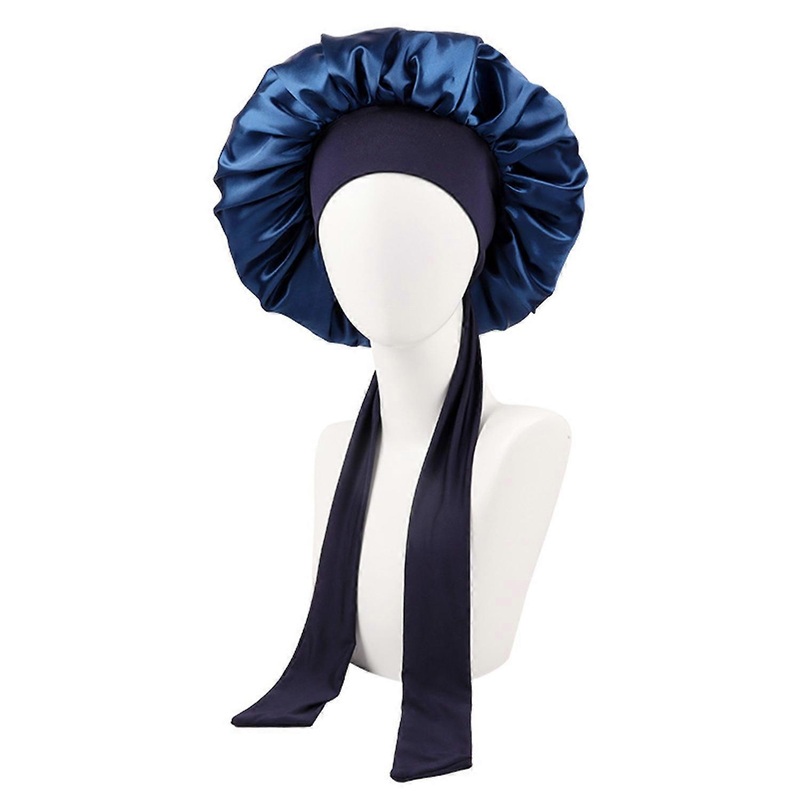Women Shower Cap Sleeping Satin Bonnet Solid Color Adjustable Lace-up Bow Waterproof High Density