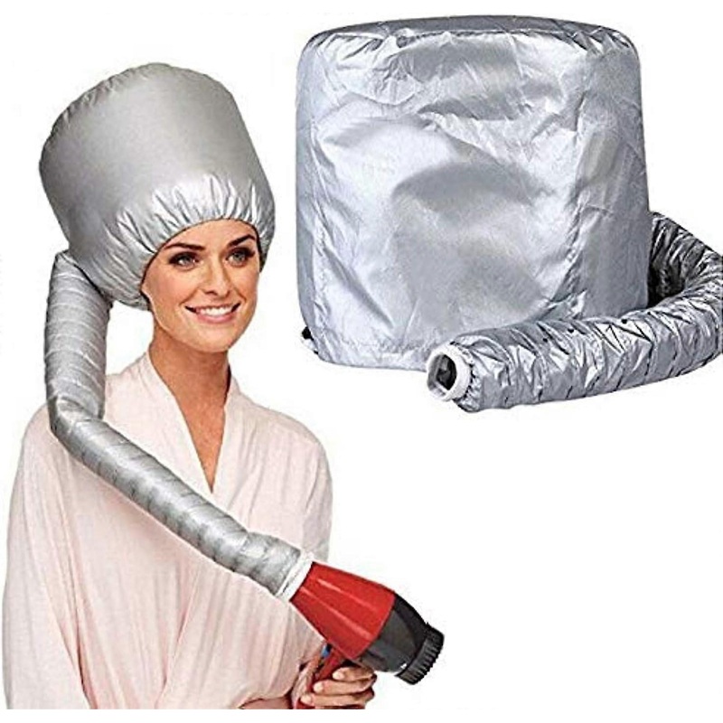 ZENGO Portable Soft Bonnet Hood Hair Blow Dryer Attachment   Adjustable Hooded Dryer, Portable Hair Salon Heat Cap (sliver grey)