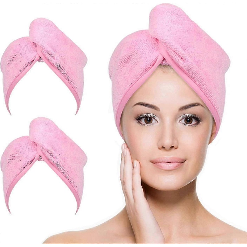 2025 Microfiber Hair Towel Wrap For Women, 2 Pack 10 Inch X 26 Inch, Super Absorbent Quick Dry Hair Turban For Drying Curly, Long & Thick Hair (pink)